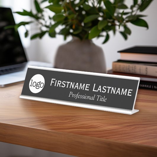 白黒 – ロゴ、名前、プロフェッショナルタイトル デスクネームプレート