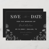 白黒 |ワイルドフラワー描自然葉の秋 セーブザデート (正面/裏面)