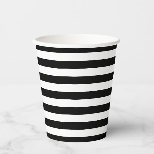 白黒：中サイズ横ストライプ線 紙コップ (正面)