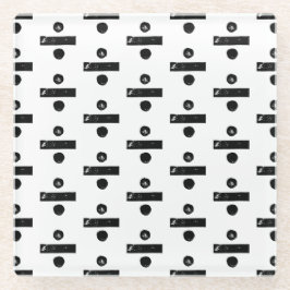 白黒"分割"数学記号リノカット ガラスコースター