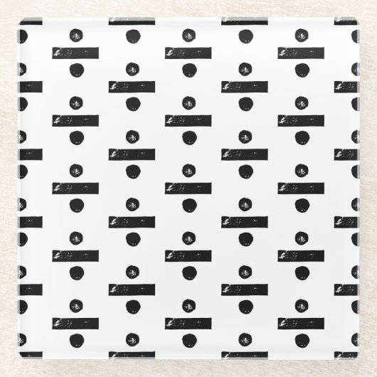 白黒"分割"数学記号リノカット ガラスコースター (正面)