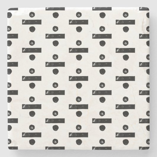 白黒"分割"数学記号リノカット ストーンコースター (正面)