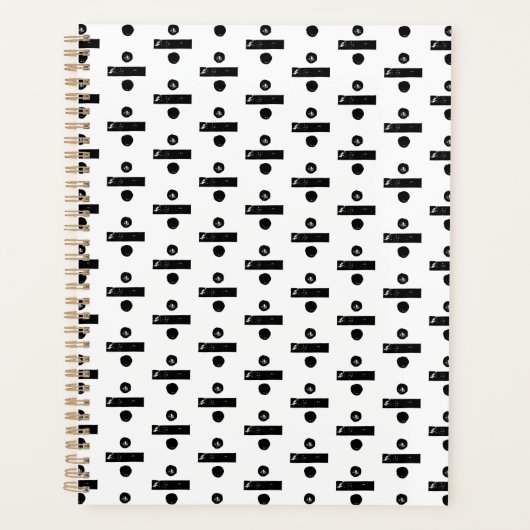 白黒"分割"数学記号リノカット プランナー手帳 (正面)
