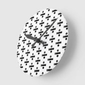 白黒"分割"数学記号リノカット ラウンド壁時計 (傾斜)