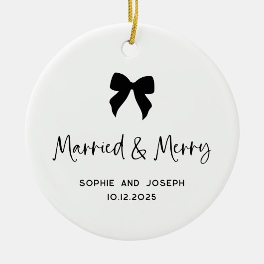 白黒 | 弓と写真結婚したとメリー セラミックオーナメント (正面)