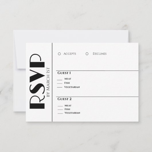 白黒 – 我々の結婚リングや輪- 出欠カード (裏面)