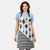 白黒,抽象芸術,幾何学的,シンプル,スキャン エプロン (着用した状態)