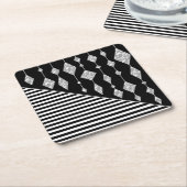 白黒，抽象芸術，幾何学的，シンプル，スキャン スクエアペーパーコースター (アングル)