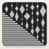白黒，抽象芸術，幾何学的，シンプル，スキャン スクエアペーパーコースター (正面)