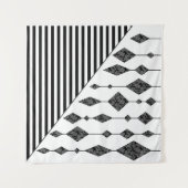 白黒，抽象芸術，幾何学的，シンプル，スキャン タペストリー (正面(横))