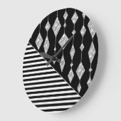 白黒，抽象芸術，幾何学的，シンプル，スキャン ラージ壁時計 (傾斜)