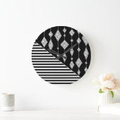 白黒，抽象芸術，幾何学的，シンプル，スキャン ラージ壁時計 (ホーム)