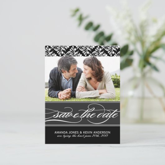 白黒：日付を保存 案内ポストカード (スタンド正面)