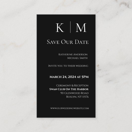 白黒 – 日付モダンを保存 –  名刺 (正面)