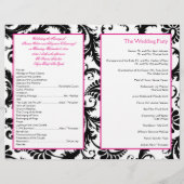 白黒・明るい赤紫色ダマスク結婚式プログラム (裏面)