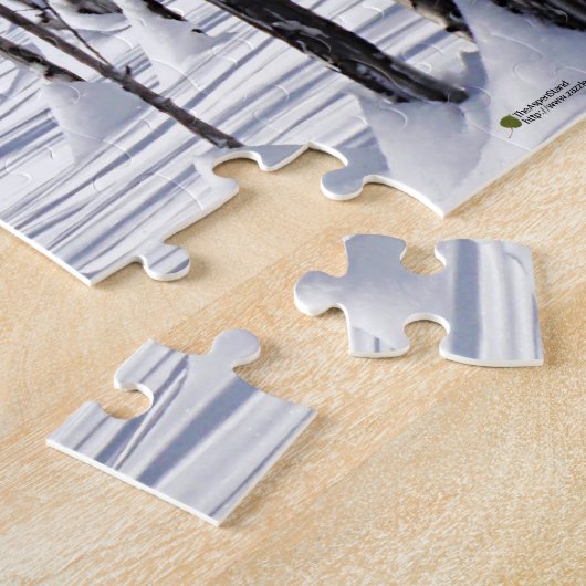 白黒《植物》アスペンの木の幹と雪写真 ジグソーパズル (側面)