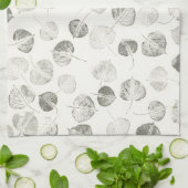 白黒《植物》アスペン葉パターン© Sandy Long キッチンタオル (折り畳み)