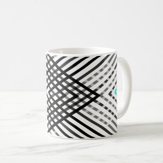 白黒,灰色の幾何学的パターン,ミント コーヒーマグカップ (正面右)