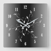 白黒:白と黒の数字アクセント スクエア壁時計 (正面)