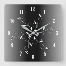 白黒：白と黒の数字アクセント スクエア壁時計