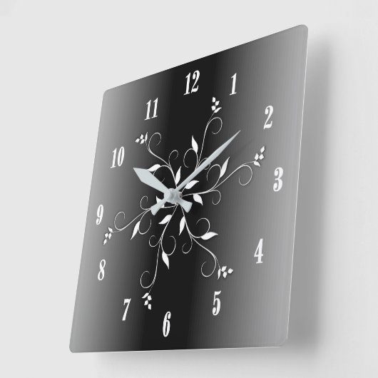 白黒:白と黒の数字アクセント スクエア壁時計 (傾斜)