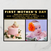 白黒 |第1母の日の写真をスクリプト 箔シーズンカード (正面)