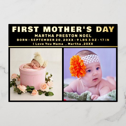 白黒 |第1母の日の写真をスクリプト 箔シーズンカード (正面)