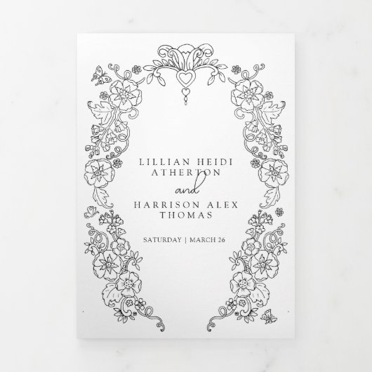 白黒(紋章の)フラ・ダ・リ結婚の食事オプションRSVP 三つ折り招待状 (カバー)