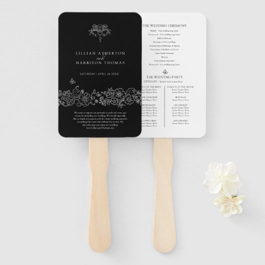 白黒（紋章の）フラ・ダ・リ結婚式感謝してい計画 ハンドファン (正面&裏面)