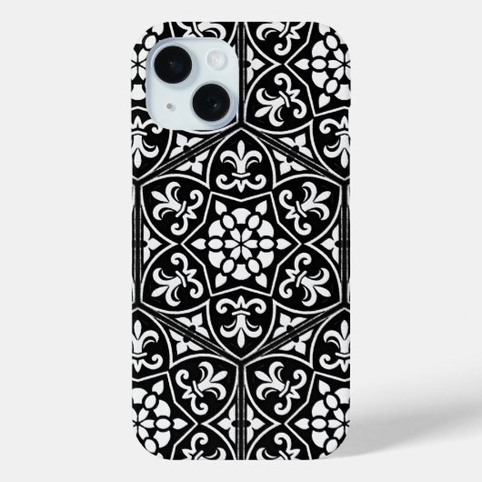 白黒(紋章の)フラ・ダ・リ花柄 Case-Mate iPhoneケース (裏面)