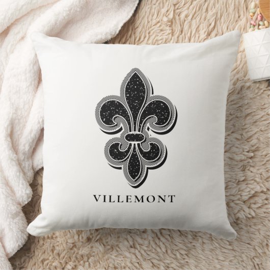 白黒（紋章の）フラ・ダ・リ クッション (ブランケット)