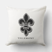 白黒（紋章の）フラ・ダ・リ クッション (正面)
