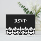 白黒（紋章の）フラ・ダ・リRSVP応答カード 出欠カード (スタンド正面)