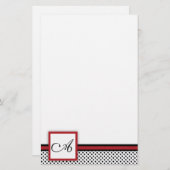 白黒，赤い丸のドット固定 便箋 (正面/裏面)