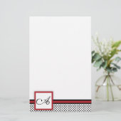 白黒，赤い丸のドット固定 便箋 (スタンド正面)