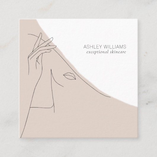 白黒&赤面抽象芸術ラインアートイラストレーション スクエア名刺 (正面)