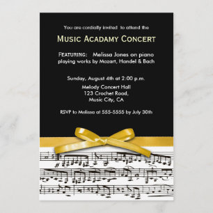 白黒&金ゴールドイエローミュージカルのリサイタル 招待状