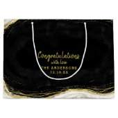 白黒&金ゴールドゲードおめでとう結婚の ラージペーパーバッグ (正面)