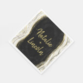 白黒&金ゴールドゲード結婚ズモノグラムディナー スタンダードランチョンナプキン (角)