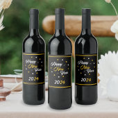 白黒&金ゴールドスターハッピーニューイヤー2024 ワインラベル