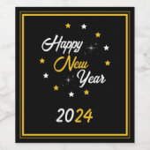 白黒&金ゴールドスターハッピーニューイヤー2024 ワインラベル (シングルラベル)