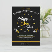 白黒&金ゴールドスターハッピーニューイヤー2024 招待状 (スタンド正面)