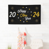 白黒&金ゴールドスターハッピーニューイヤー2024 横断幕 (インサイチュ)