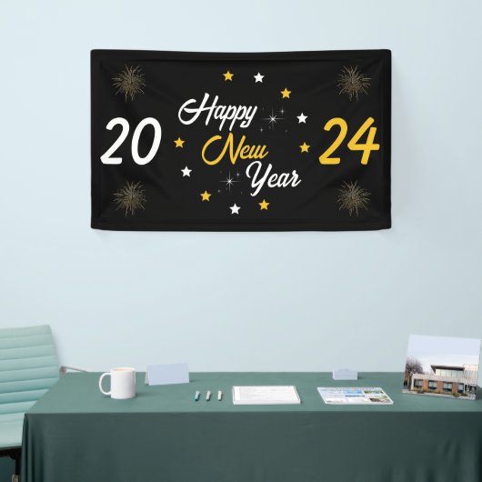 白黒&金ゴールドスターハッピーニューイヤー2024 横断幕 (トレードショー)