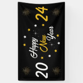 白黒&金ゴールドスターハッピーニューイヤー2024 横断幕 (縦)