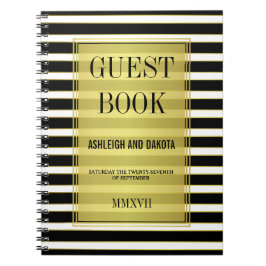 白黒&金ゴールドストライプズ結婚ゲストブック ノートブック