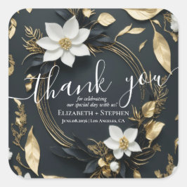 白黒&金ゴールドフローラ結婚リースサンキュー スクエアシール