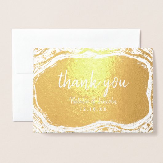 白黒&金ゴールドGeodeありがとう結婚の写真 箔カード (封筒付き正面)