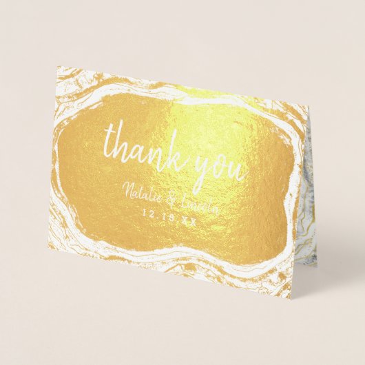 白黒&金ゴールドGeodeありがとう結婚の写真 箔カード (正面)