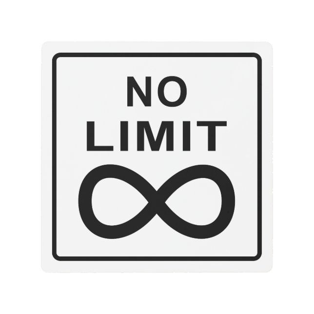 白黒"限界無し"の制限速度の印 メタルプリント (正面)
